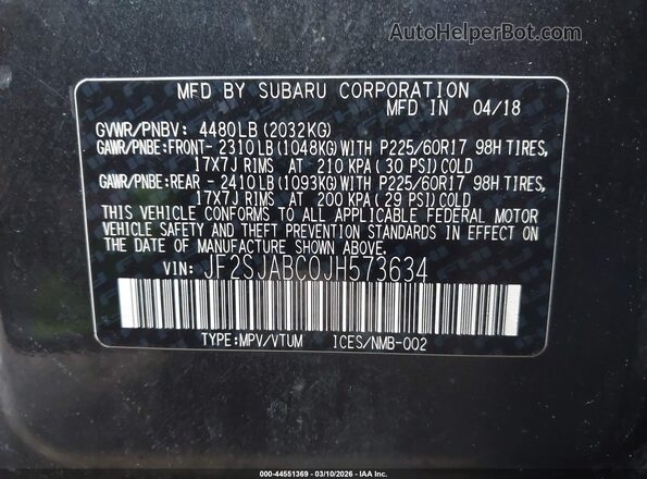 JF2SJABC0JH573634 2018 SUBARU FORESTER 2.5 Серый Вид подкапотного пространства