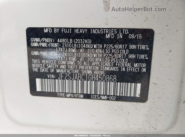 JF2SJABC1GH450868 2016 SUBARU FORESTER 2.5 White Widok komory silnika
