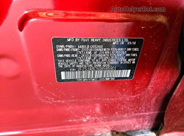 JF2SJABC5GH555901 2016 SUBARU FORESTER 2.5 Maroon VIN կոդի պիտակի տեսք