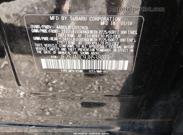 JF2SJABC9JH538073 2018 SUBARU FORESTER 2.5 Черный Вид подкапотного пространства