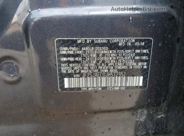 JF2SJAEC0JH572351 2018 SUBARU FORESTER 2.5 Серый Вид наклейки с VIN-кодом