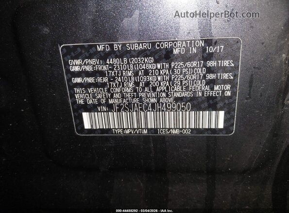 JF2SJAEC4JH499050 2018 SUBARU FORESTER 2.5 Dark Blue Vista del compartimento del motor