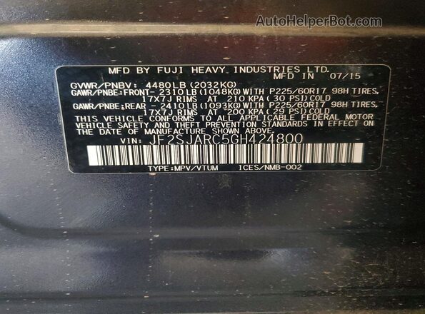 JF2SJARC5GH424800 2016 SUBARU FORESTER 2.5 Gray Widok komory silnika