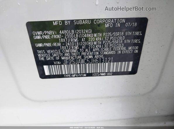 JF2SJAWC5JH613121 2018 SUBARU FORESTER 2.5I TO Белый Вид подкапотного пространства