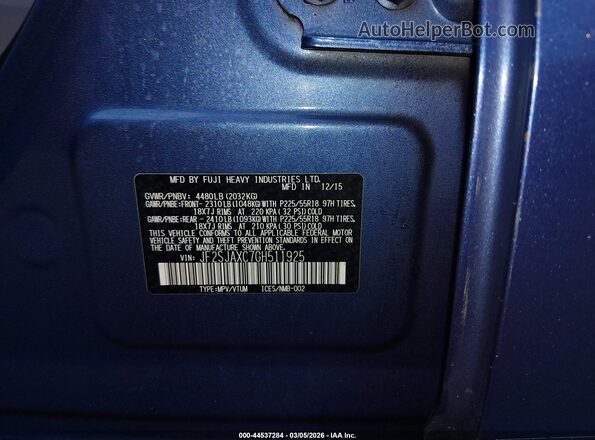 JF2SJAXC7GH511925 2016 SUBARU FORESTER 2.5I TO Blue Vista del compartimento del motor