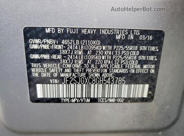 JF2SJGXC8GH543785 2016 SUBARU FORESTER2. Silver Widok komory silnika