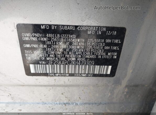 JF2SKAPC2KH479309 2019 SUBARU FORESTER Silver Շարժիչի բաժամունքի տեսք
