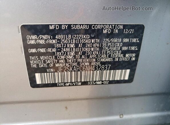 JF2SKAPC6NH432837 2022 SUBARU FORESTER Серебряный Вид подкапотного пространства