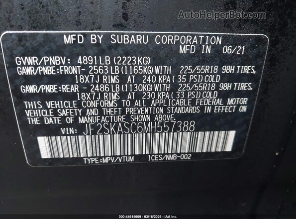 JF2SKASC6MH557388 2021 SUBARU FORESTER Черный Вид подкапотного пространства