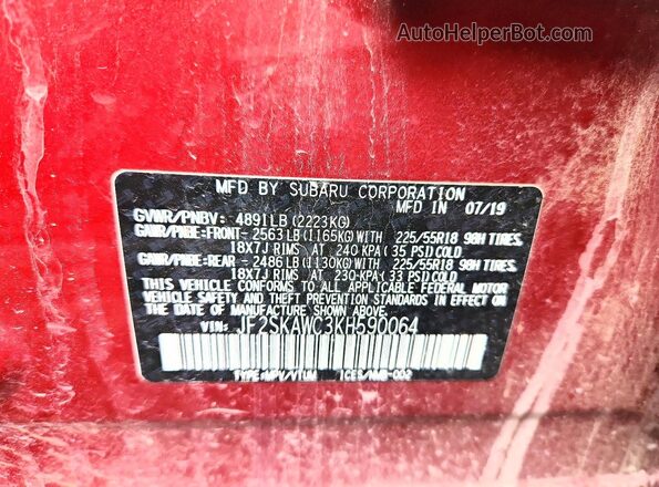JF2SKAWC3KH590064 2019 SUBARU FORESTER Burn Widok komory silnika