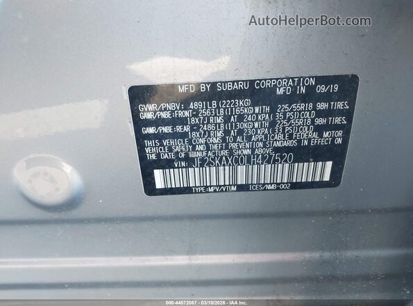 JF2SKAXC0LH427520 2020 SUBARU FORESTER Серебряный Вид подкапотного пространства