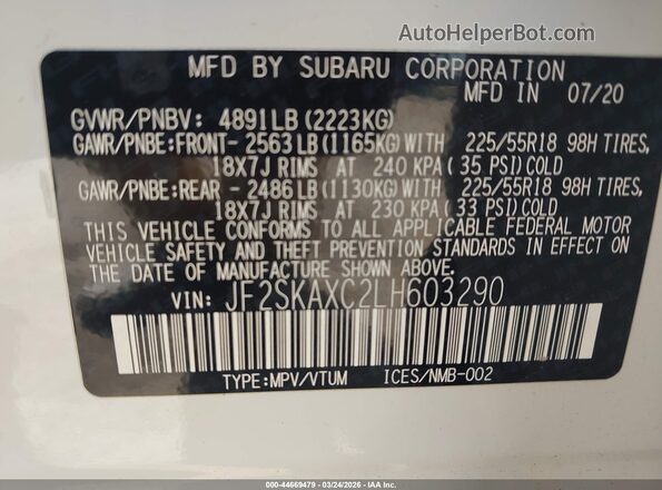 JF2SKAXC2LH603290 2020 SUBARU FORESTER Белый Вид подкапотного пространства