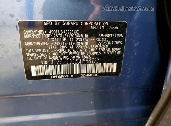JF2SLDDC2SH588727 2025 SUBARU FORESTER Blue Widok naklejki z numerem VIN
