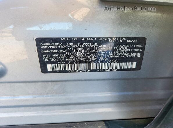JF2SLDDC4SH427456 2025 SUBARU FORESTER Серебряный Вид наклейки с VIN-кодом