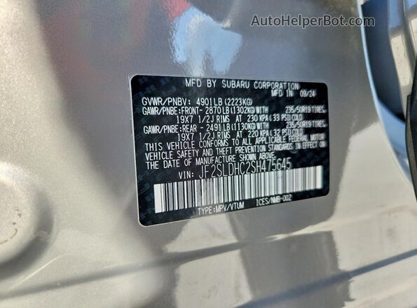 JF2SLDHC2SH475645 2025 SUBARU FORESTER Gray Vista interior de 360 grados