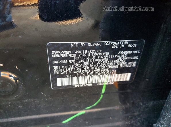 JF2SLDNC2SH408774 2025 SUBARU FORESTER Black Widok naklejki z numerem VIN