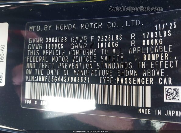JHMFL5G44SX008621 2025 HONDA CIVIC TYPE R Черный Вид подкапотного пространства