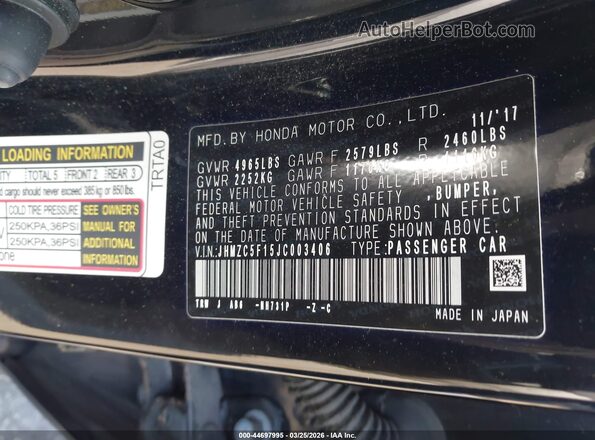 JHMZC5F15JC003406 2018 HONDA CLARITY PLUG-IN HYBRID Черный Вид подкапотного пространства