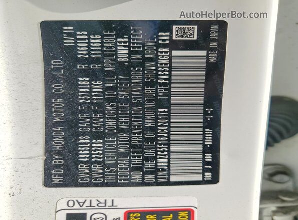 JHMZC5F16JC020179 2018 HONDA CLARITY White Вид підкапотного простору