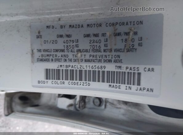 JM1BPACL2L1165689 2020 MAZDA 3 Белый Вид подкапотного пространства