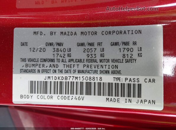 JM1DKDB77M1508818 2021 MAZDA CX-3 Red Widok komory silnika