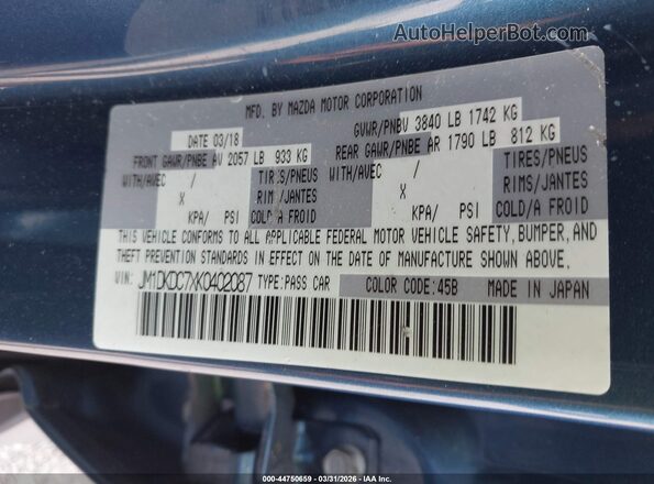 JM1DKDC7XK0402087 2019 MAZDA CX-3 Blue Շարժիչի բաժամունքի տեսք