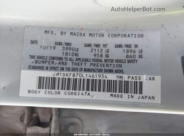 JM1DKFB70L1461934 2020 MAZDA CX-3 Белый Вид подкапотного пространства