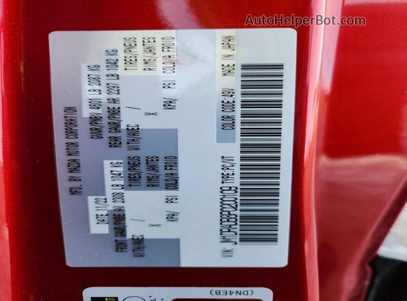 JM1DRADB8P0200109 2023 MAZDA MX-30 Red Widok naklejki z numerem VIN