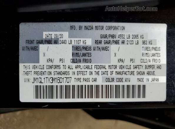 JM1GL1TY3M1601707 2021 MAZDA 6 Черный Вид наклейки с VIN-кодом