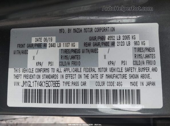 JM1GL1TY4K1507865 2019 MAZDA 6 Серый Вид подкапотного пространства