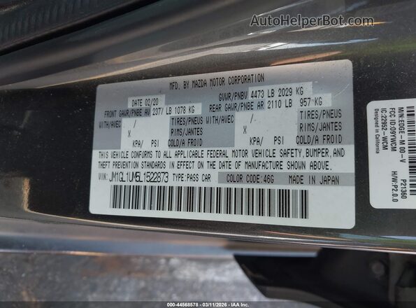 JM1GL1UM5L1522873 2020 MAZDA 6 Серый Вид подкапотного пространства