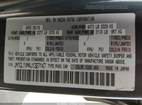 JM1GL1VM4J1327147 2018 MAZDA 6 Серый Вид подкапотного пространства