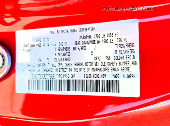 JM1NDAD73N0507988 2022 MAZDA MX-5 Красный Вид наклейки с VIN-кодом