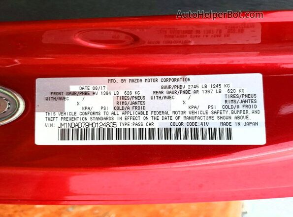 JM1NDAD79H0124805 2017 MAZDA MX-5 Красный Вид подкапотного пространства