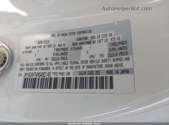 JM1NDAM74M0460145 2021 MAZDA MX-5 MIATA RF White Вид підкапотного простору