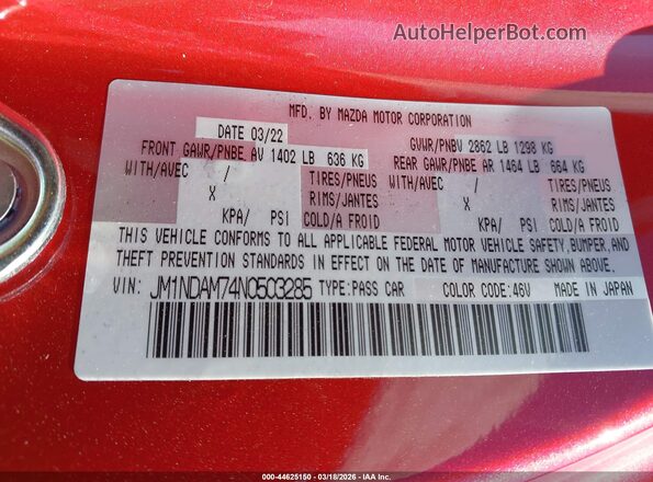 JM1NDAM74N0503285 2022 MAZDA MX-5 MIATA RF Red Widok komory silnika