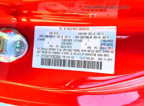 JM1NDAM7XR0608564 2024 MAZDA MX-5 Red Vista del compartimento del motor