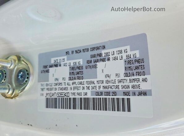 JM1NDAM7XS0653400 2025 MAZDA MX-5 White Vista del compartimento del motor