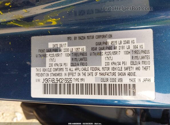JM3KFABL6H0216829 2017 MAZDA CX-5 Teal Widok komory silnika