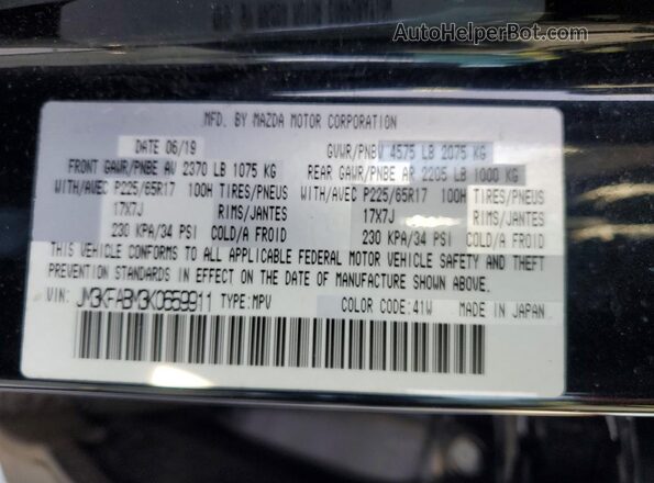 JM3KFABM3K0659911 2019 MAZDA CX-5 Black Vista de la etiqueta del VIN
