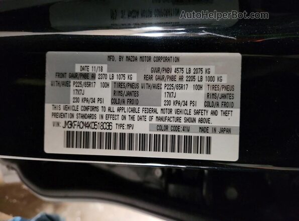 JM3KFACM4K0518036 2019 MAZDA CX-5 Black VIN კოდის სტიკერის ხედი