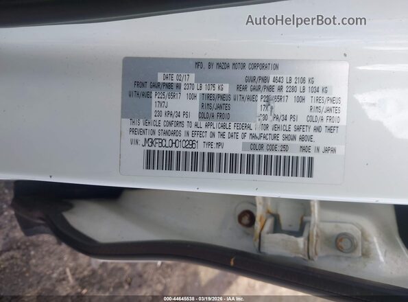 JM3KFBCL0H0102961 2017 MAZDA CX-5 Белый Вид подкапотного пространства