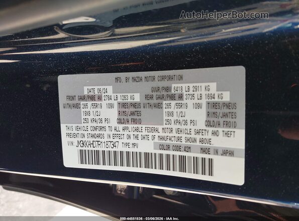 JM3KKAHD7R1187347 2024 MAZDA CX-90 Blue Вид підкапотного простору