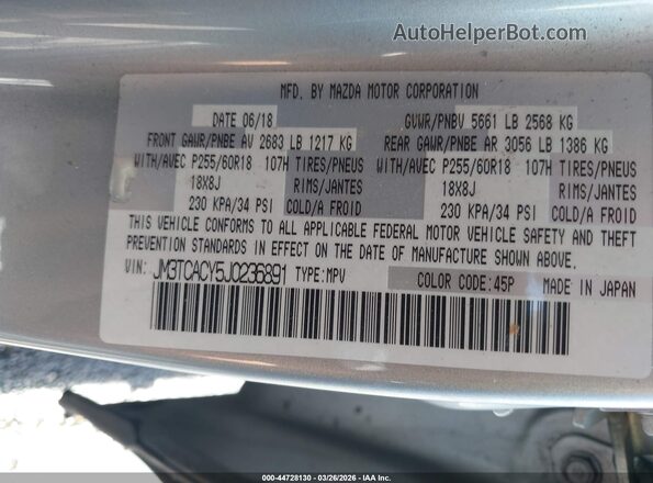 JM3TCACY5J0236891 2018 MAZDA CX-9 Silver Vista del compartimento del motor