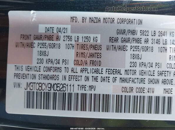 JM3TCBCY9M0526111 2021 MAZDA CX-9 Black ძრავის განყოფილების ხედი