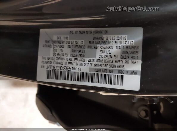 JM3TCBDY3H0127635 2017 MAZDA CX-9 Gray Vista del compartimento del motor