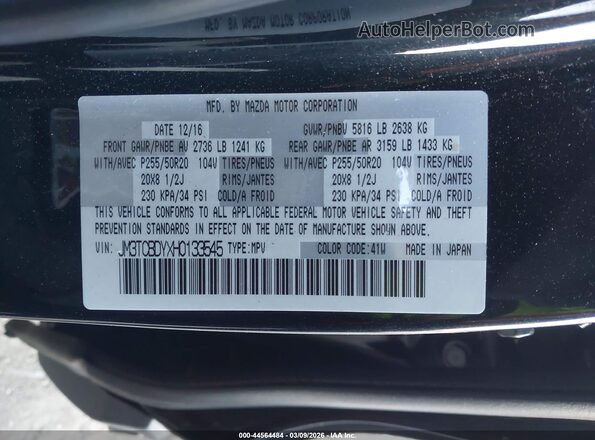 JM3TCBDYXH0133545 2017 MAZDA CX-9 Черный Вид подкапотного пространства