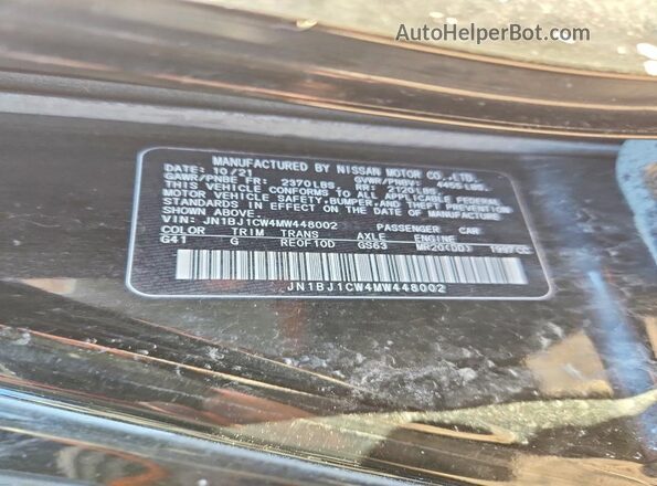 JN1BJ1CW4MW448002 2021 NISSAN ROGUE Black VIN კოდის სტიკერის ხედი
