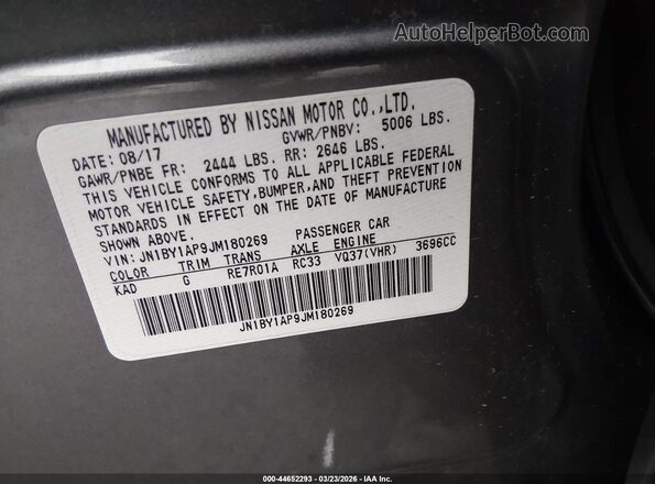 JN1BY1AP9JM180269 2018 INFINITI Q70 Серый Вид подкапотного пространства