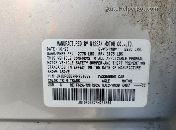 JN1DF0BB7RM731869 2024 NISSAN ARIYA Silver Vista de la etiqueta del VIN